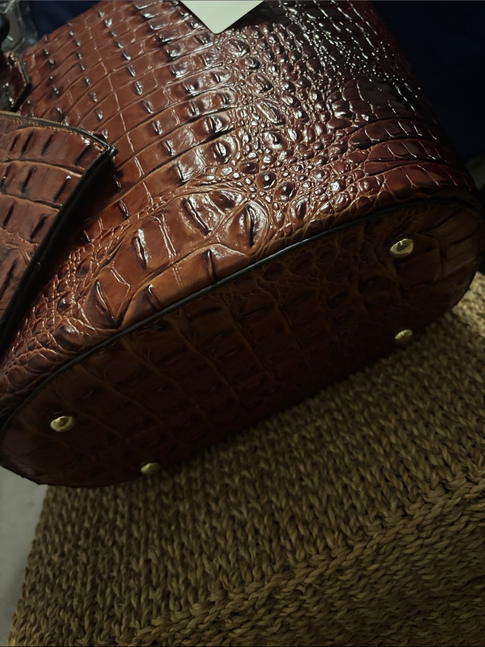 Croc-Embossed Faux Leather Tote Bag with Crossbody Strap in Brown - Picture 2 of 10